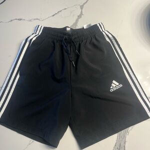 Adidas Men's Black Athletic Shorts with White Stripes
